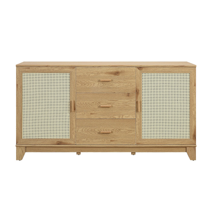 Manhattan Comfort Sheridan 59.05” Modern Cane Sideboard with Adjustable Shelves - Natural