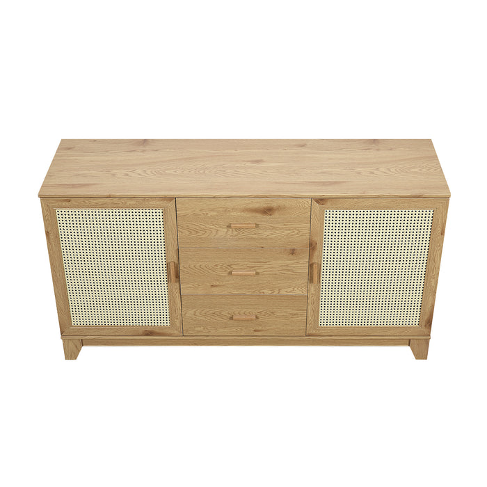 Manhattan Comfort Sheridan 59.05” Modern Cane Sideboard with Adjustable Shelves - Natural