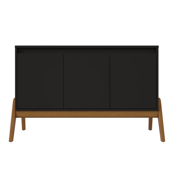 Manhattan Comfort Mid-Century Modern Gales 48.50” Sideboard with Solid Wood Legs - Matte Black
