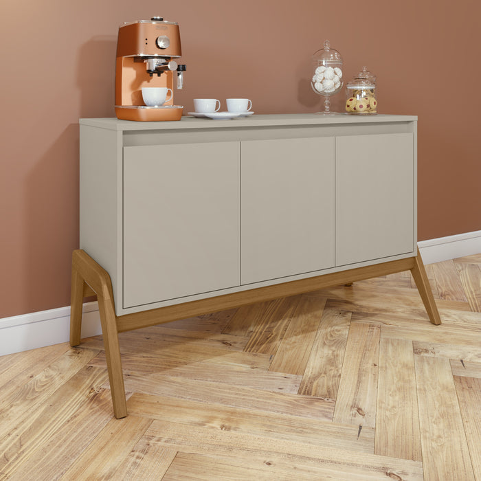 Manhattan Comfort Mid-Century Modern Gales 48.50” Sideboard with Solid Wood Legs - Greige