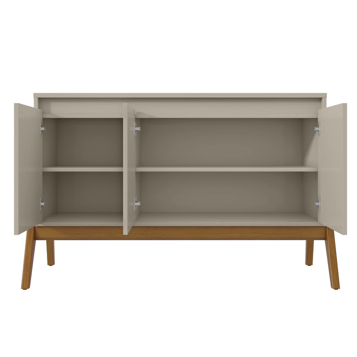 Manhattan Comfort Mid-Century Modern Gales 48.50” Sideboard with Solid Wood Legs - Greige