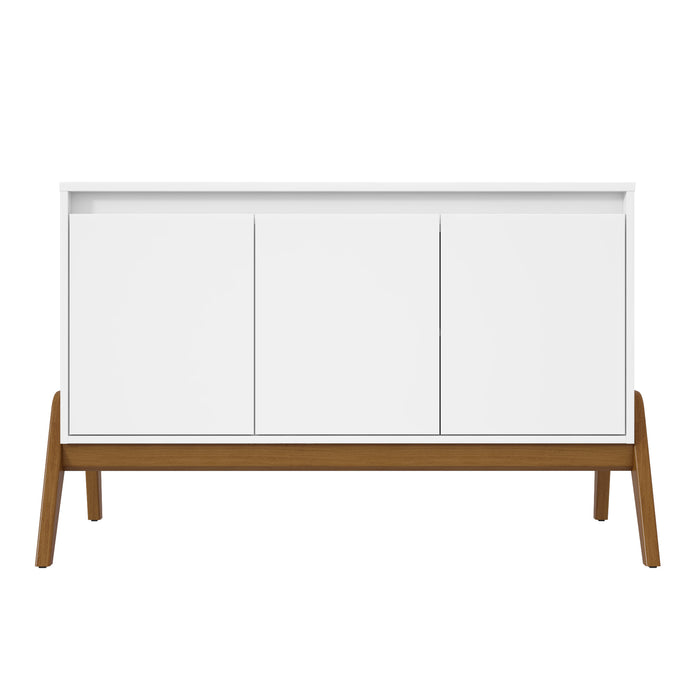Manhattan Comfort Mid-Century Modern Gales 48.50” Sideboard with Solid Wood Legs - Matte White