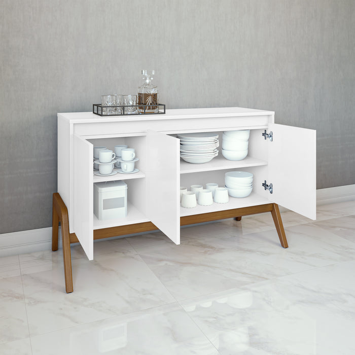 Manhattan Comfort Mid-Century Modern Gales 48.50” Sideboard with Solid Wood Legs - Matte White
