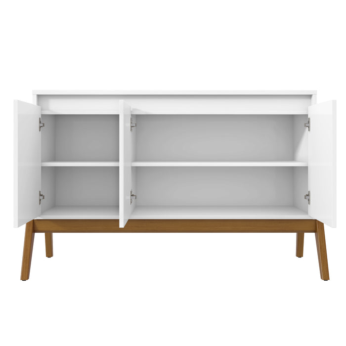 Manhattan Comfort Mid-Century Modern Gales 48.50” Sideboard with Solid Wood Legs - Matte White