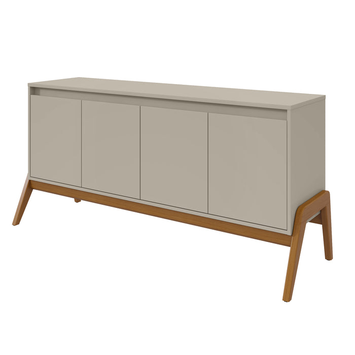 Manhattan Comfort Mid-Century Modern Gales 63.32” Sideboard with Solid Wood Legs - Greige