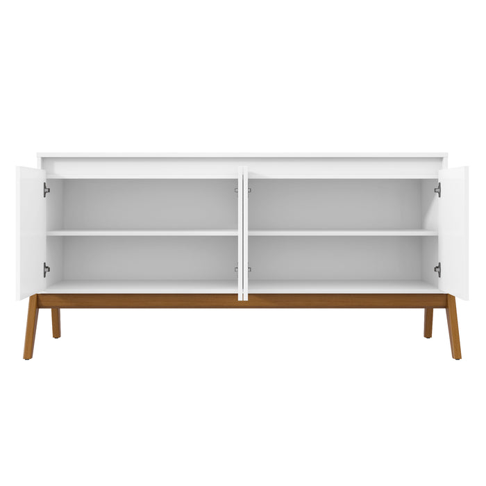 Manhattan Comfort Mid-Century Modern Gales 63.32” Sideboard with Solid Wood Legs - Matte White