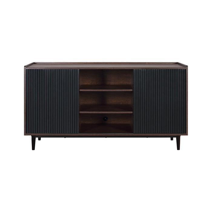 Manhattan Comfort Duane 59.05” Modern Ribbed Sideboard with Adjustable Shelves - Dark Brown & Black