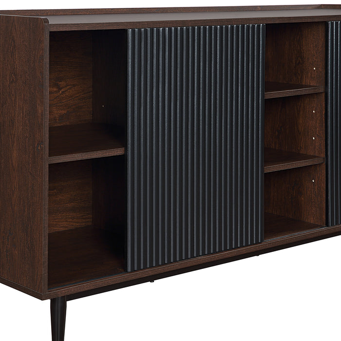 Manhattan Comfort Duane 59.05” Modern Ribbed Sideboard with Adjustable Shelves - Dark Brown & Black