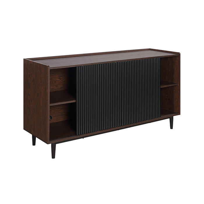 Manhattan Comfort Duane 59.05” Modern Ribbed Sideboard with Adjustable Shelves - Dark Brown & Black