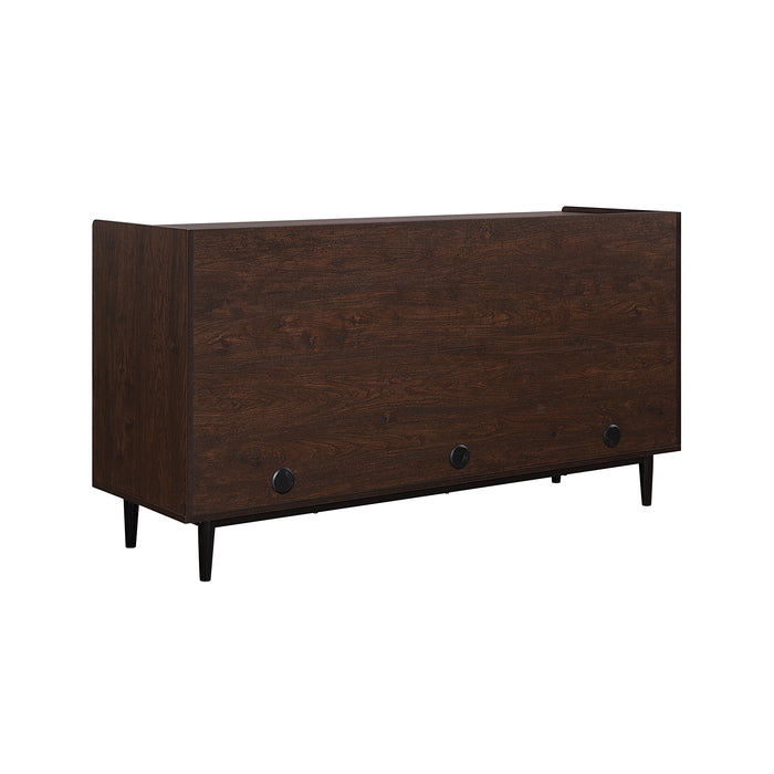 Manhattan Comfort Duane 59.05” Modern Ribbed Sideboard with Adjustable Shelves - Dark Brown & Black