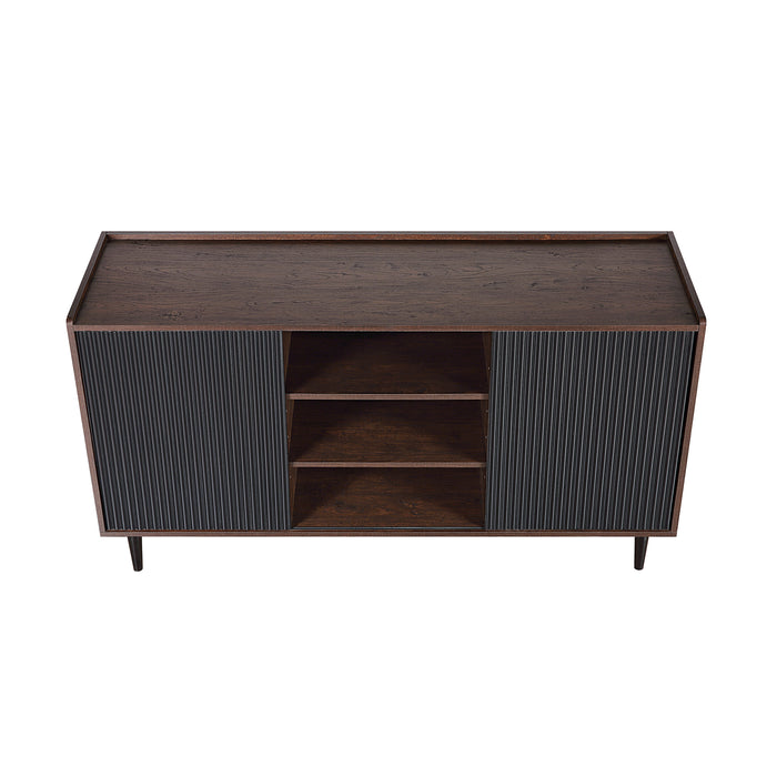 Manhattan Comfort Duane 59.05” Modern Ribbed Sideboard with Adjustable Shelves - Dark Brown & Black