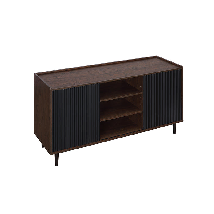 Manhattan Comfort Duane 59.05” Modern Ribbed Sideboard with Adjustable Shelves - Dark Brown & Black