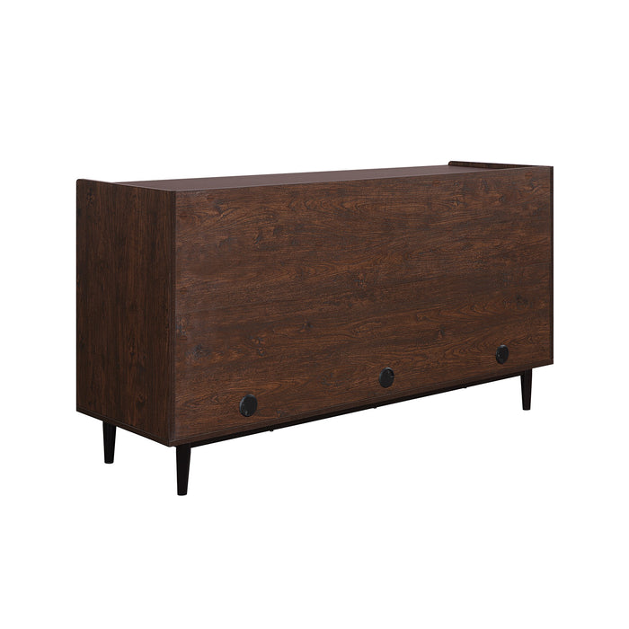 Manhattan Comfort Duane 59.05” Modern Ribbed Sideboard with Adjustable Shelves - Dark Brown & Navy