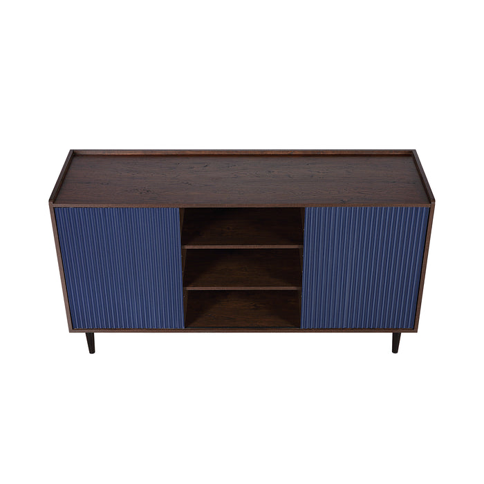 Manhattan Comfort Duane 59.05” Modern Ribbed Sideboard with Adjustable Shelves - Dark Brown & Navy