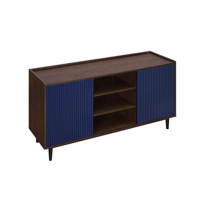 Manhattan Comfort Duane 59.05” Modern Ribbed Sideboard with Adjustable Shelves - Dark Brown & Navy