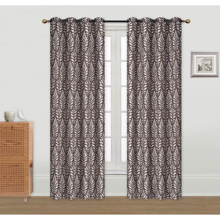 Embroidered Panel Fern Chocolate 96\" - Set of 2 Drapes and Blinds