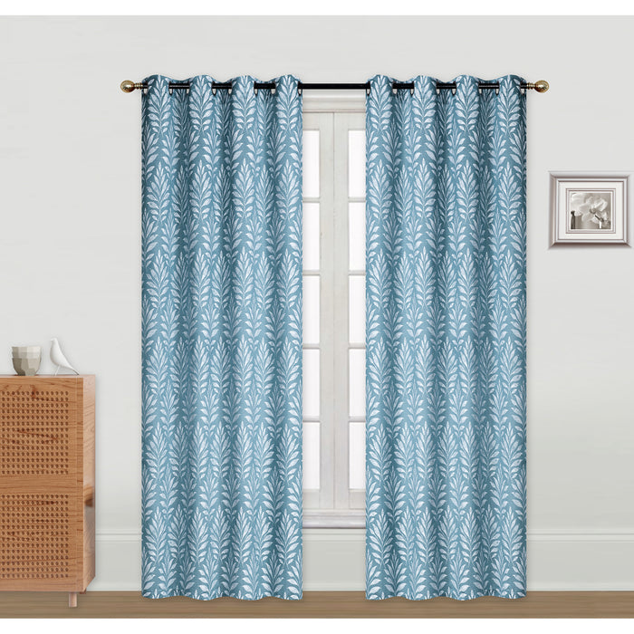 Embroidered Panel Fern Teal 84\" - Set of 2 Drapes and Blinds