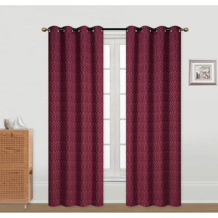 Jacquard Panel Cubic Red 96\" - Set of 2 Drapes and Blinds