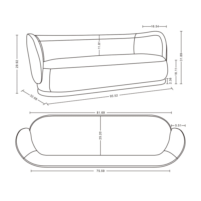 Manhattan Comfort Contemporary Siri Linen Weave 92.52\" Sofa with Pillows - Cream
