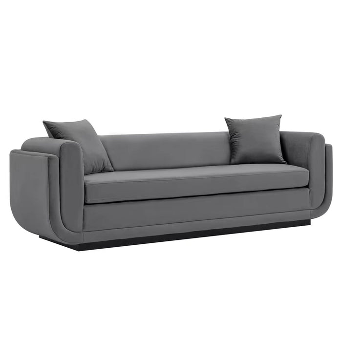 Manhattan Comfort Contemporary Edmonda Velvet Sofa with Pillows - Dark Grey