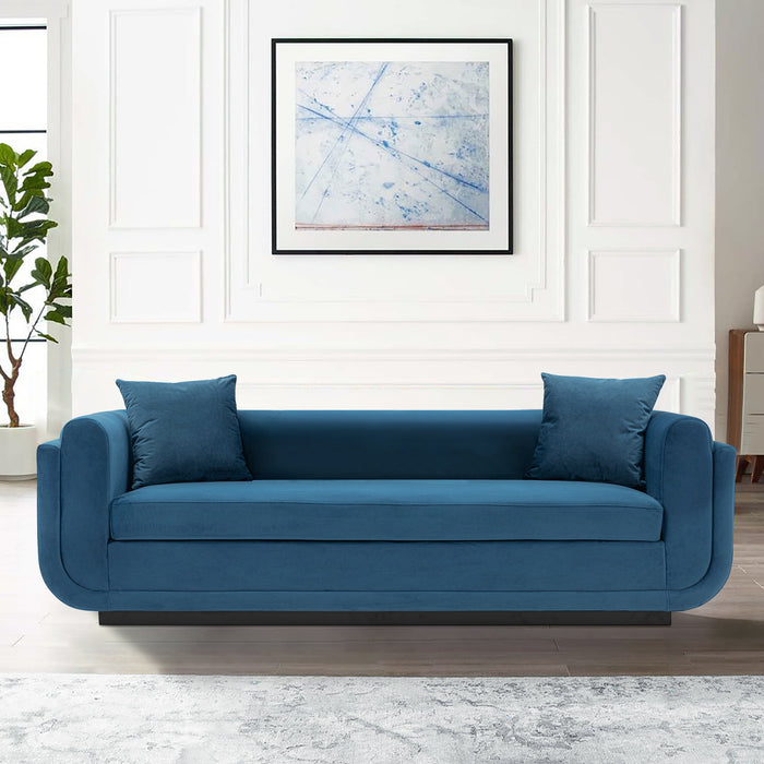 Manhattan Comfort Contemporary Edmonda Velvet Sofa with Pillows - Sapphire Blue