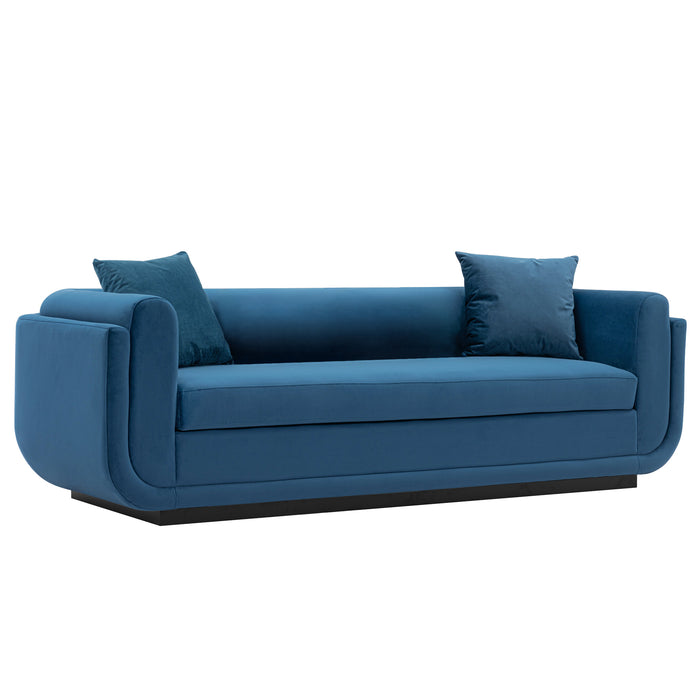 Manhattan Comfort Contemporary Edmonda Velvet Sofa with Pillows - Sapphire Blue