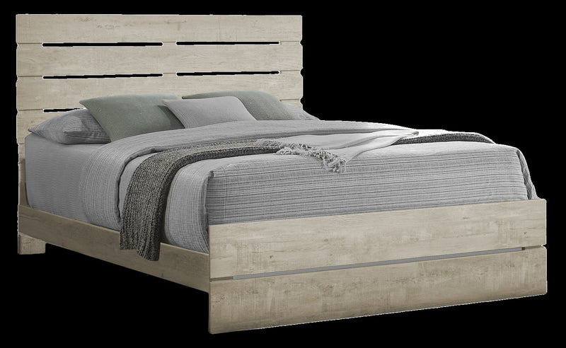 Soren Panel Bed with Slat Headboard & Frame, Bleached Oak - Queen Size
