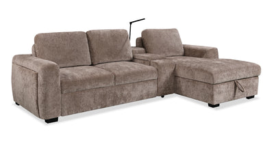 Sunset Linen-Look Fabric Right-Facing Sleeper Sectional with Storage and Built-In LED Lighting – Taupe | Sofa-lit sectionnel de droite Sunset en tissu d’apparence lin avec ports USB - taupe