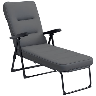 Outsunny Outdoor Lounge Chair W/ Cushion, Foldable Reclining Patio Chair