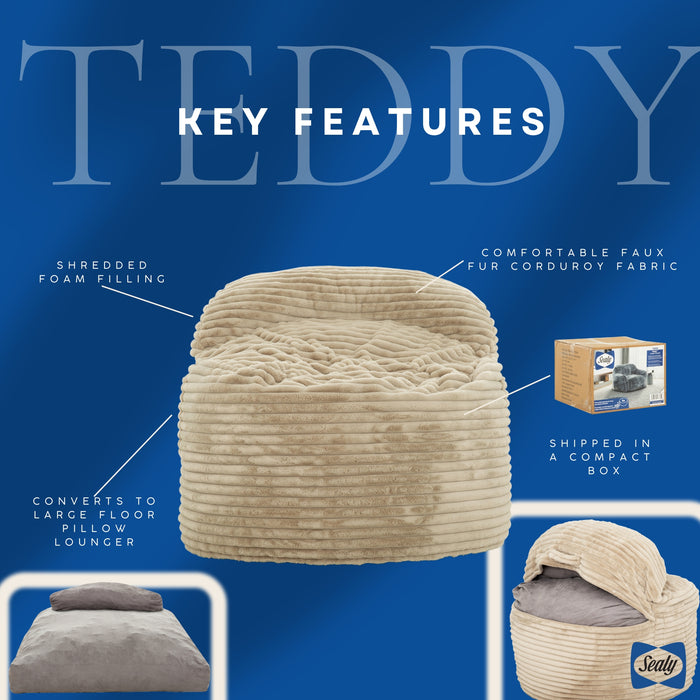 Sealy Teddy Corduroy High Density Foam Bean Bag Chair - Beige