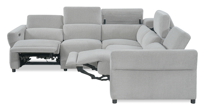 Cindy Crawford Home Aspen 3-Piece Power Reclining Sectional with Adjustable Headrests and USB Port - Silver