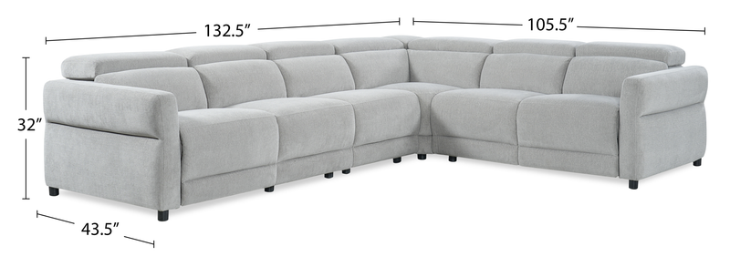 Cindy Crawford Home Aspen 4-Piece Power Reclining Sectional with Armless Chair and USB Port - Silver