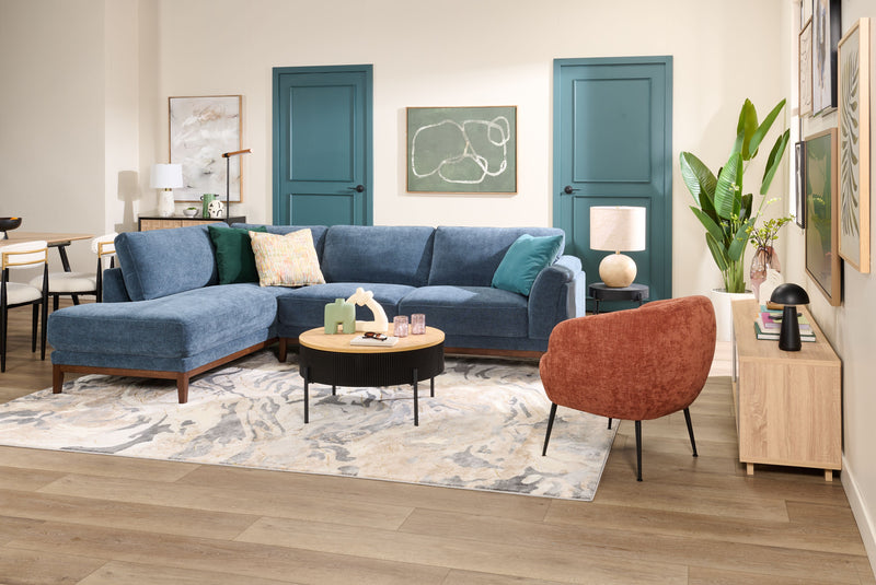 Horizon 2-Piece Left-Facing Fabric Sectional with Wood Base and Legs - Navy