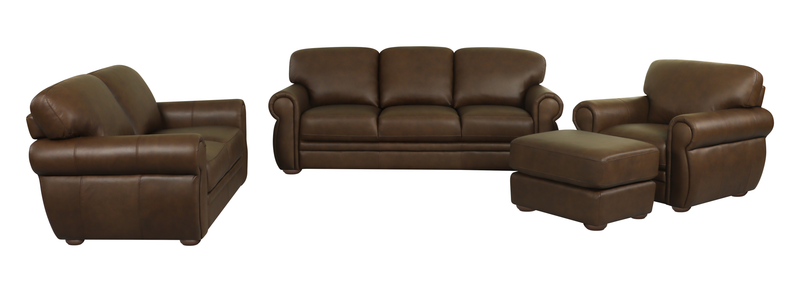 Porto 90\" Traditional Genuine Leather Sofa  - Chocolate