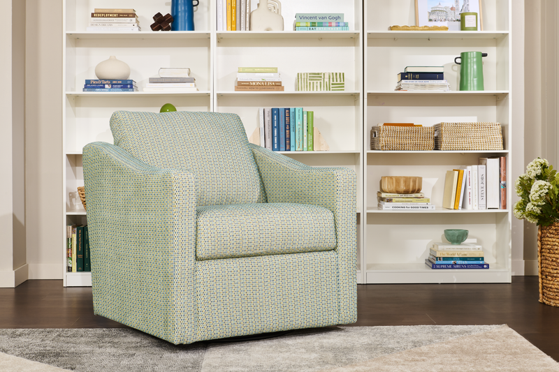 Made in Canada Sofa Lab Customizable Swivel 32\" Fabric Accent Chair – Peacock Accent Fabric 