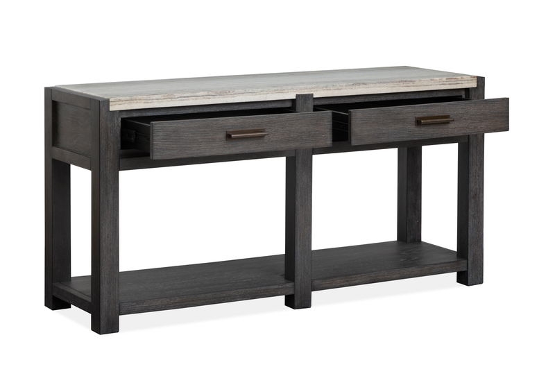 Alders 56\" Marble Top Sofa Table with Storage - Ravenwood Black