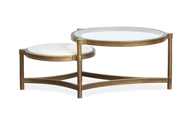 Arlington 48\" Coffee Table with Glass Top - Aged Brass