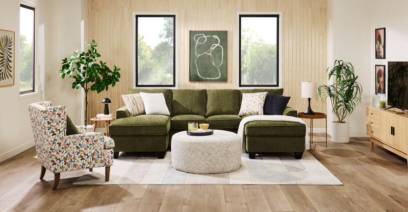 Made in Canada Customizable Sofa Lab Round 38\" Fabric Ottoman – Rust Accent Fabric 