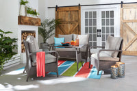Nassau 4-Piece Outdoor Patio Set with Loveseat, 2 Chairs & Glass Top Dining Table - Hand-Woven Resin Wicker, Olefin Fabric, UV & Weather Resistant - Grey 