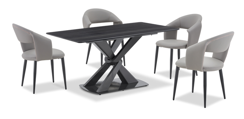 Orion 5pc Dining Set with Table & 4 Chairs, Tech Stone Top, Metal, 63\"W - Black/Grey