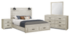 Soren 6pc Bedroom Set with Storage Bed, Dresser, Mirror & Nightstand, LED, Bleached Oak - Queen