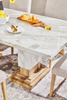 Vega Dining Table, Marble Look, Pedestal Base, 82"W - Natural & White | Table de salle à manger Vega de 82 po (L) avec imitation de marbre et base piédestal - naturelle et blanche