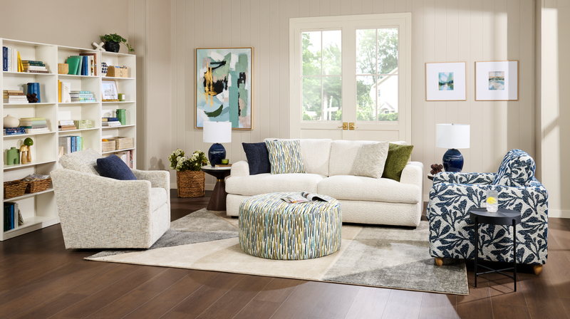Made in Canada Customizable Sofa Lab Round 38\" Fabric Ottoman – Capri Accent Fabric 