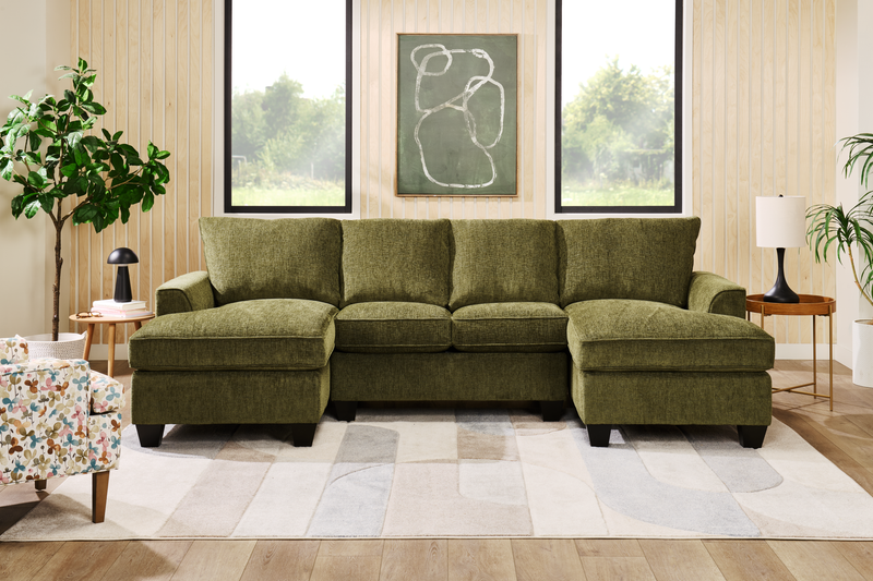 Made in Canada Customizable Sofa Lab Arc Fabric Double Chaise Sectional - Chenille Moss