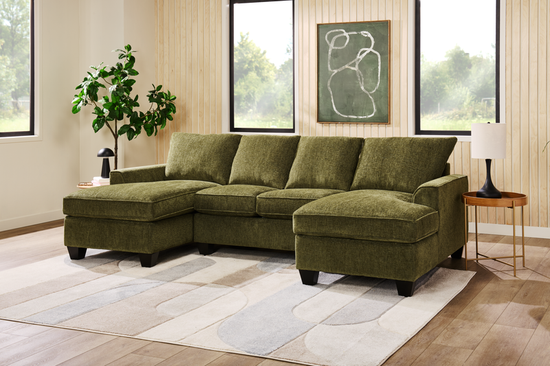 Made in Canada Customizable Sofa Lab Arc Fabric Double Chaise Sectional - Chenille Moss