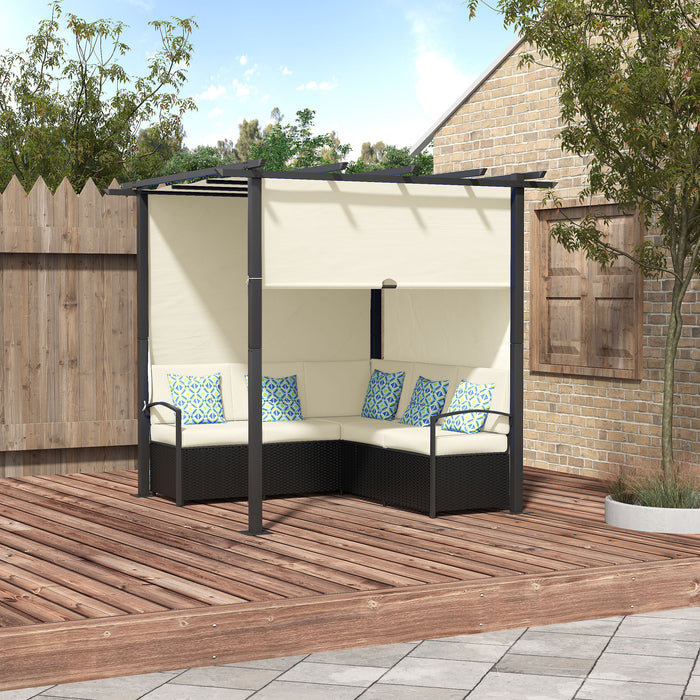 Outsunny Patio Furniture W/ Retractable Canopy Pergola Sofa Set, Beige