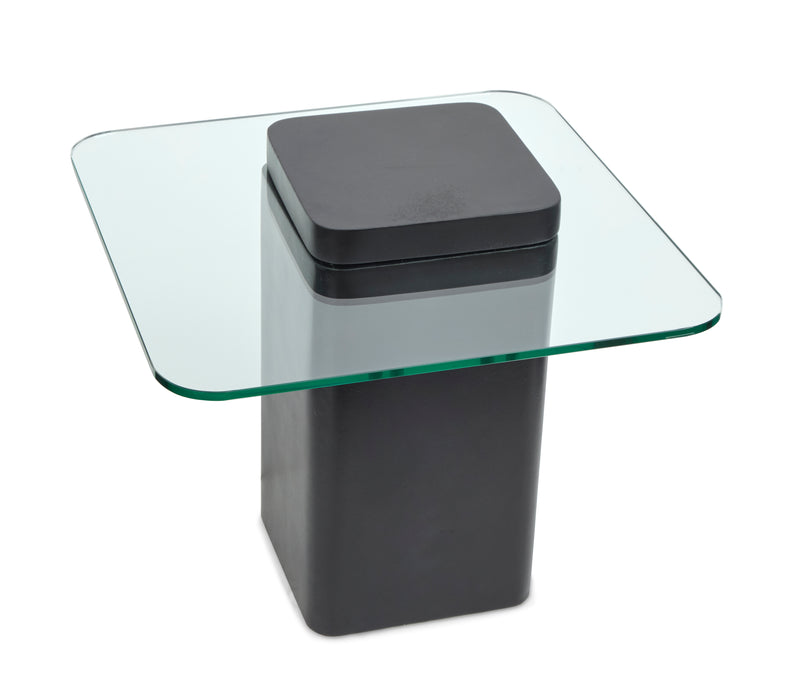 Trevor 21.65” Contemporary End Table with Glass Top & Concrete Base – Obsidian
