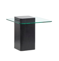 Trevor 21.65” Contemporary End Table with Glass Top & Concrete Base – Obsidian 