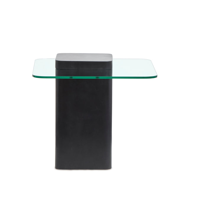 Trevor 21.65” Contemporary End Table with Glass Top & Concrete Base – Obsidian