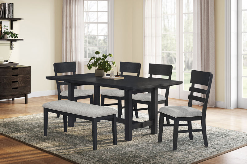 Trove 6pc Dining Set with Table, Bench and 4 Chairs, 72”W – Black 